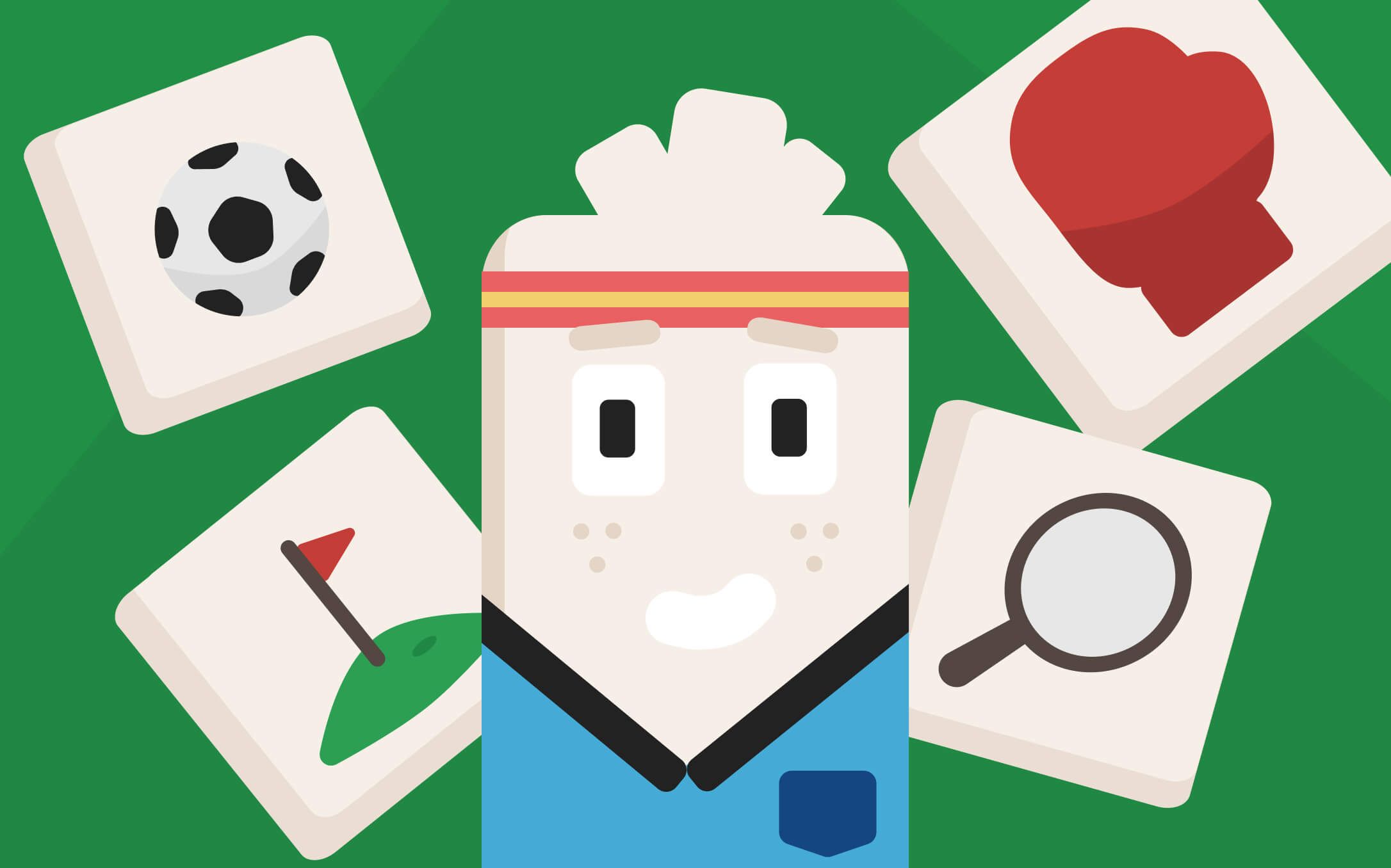 Чунга в спортивной форме в окружении символов спорта