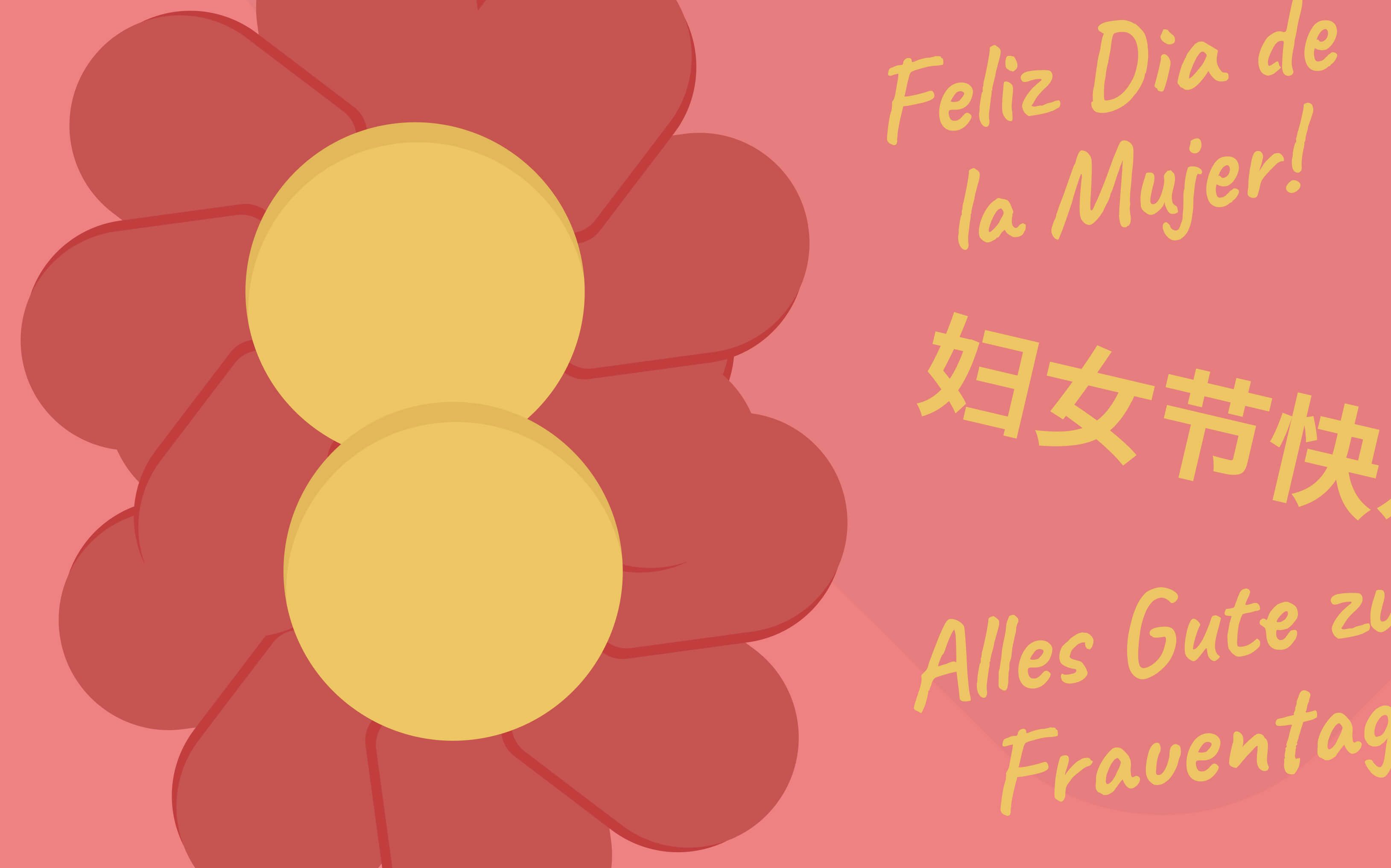 Цветок в стиле цифры 8 с поздравлениями с 8 марта на разных языках